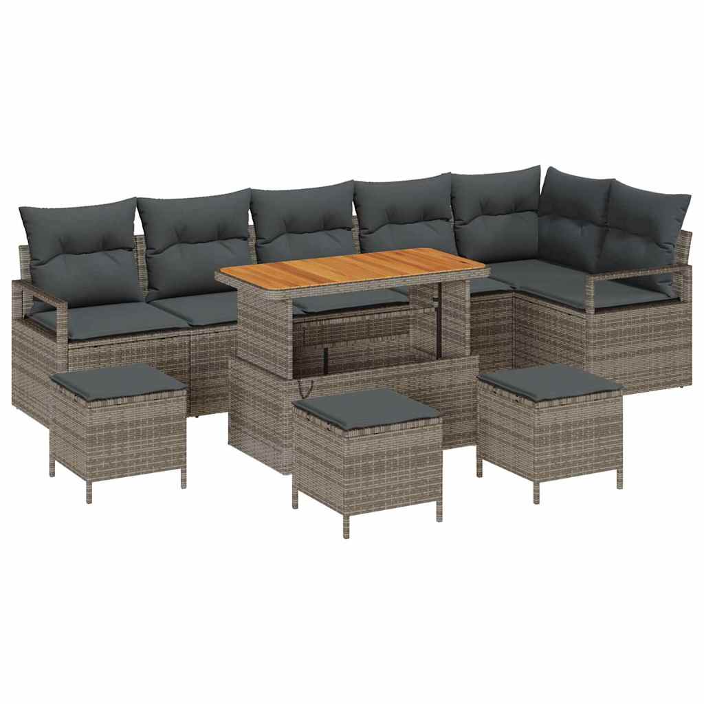 Garten-Sofa-Set mit Kissen 10 pcs Grau Poly Rattan