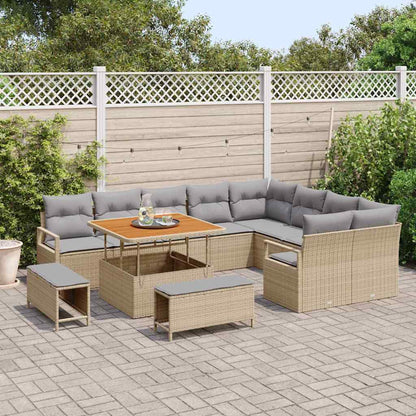 Garten-Sofa-Set mit Kissen 12 pcs Beige Poly Rattan