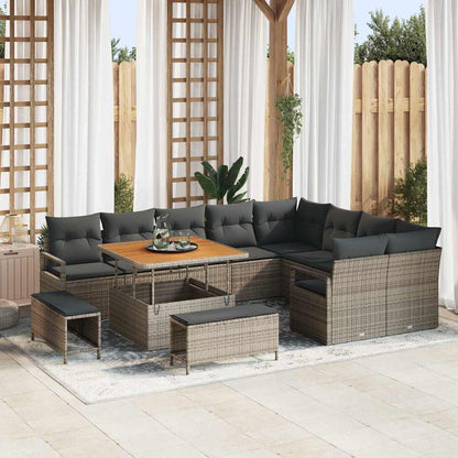 Garten-Sofa-Set mit Kissen 12 pcs Grau Poly Rattan