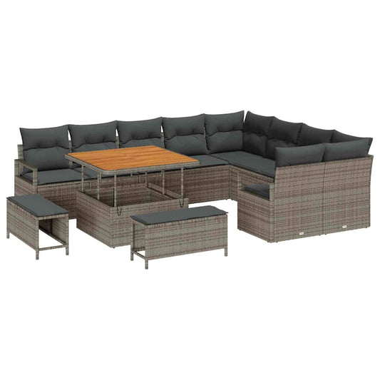 Garten-Sofa-Set mit Kissen 12 pcs Grau Poly Rattan