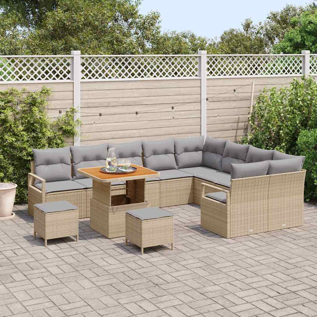 Garten-Sofa-Set mit Kissen 12 pcs Beige Poly Rattan