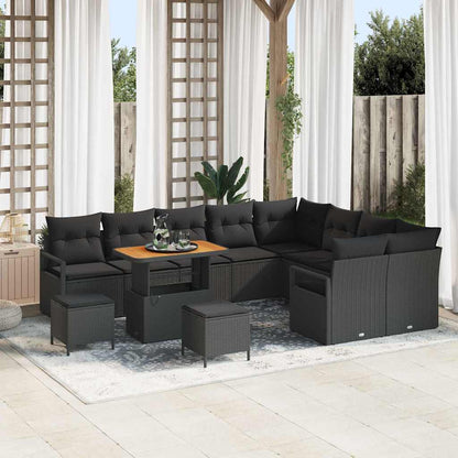 Garten-Sofa-Set mit Kissen 12 pcs Schwarz Poly Rattan