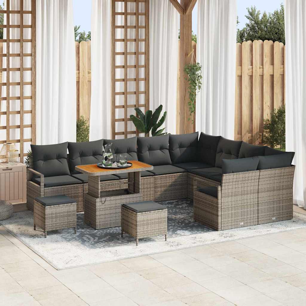 Garten-Sofa-Set mit Kissen 12 pcs Grau Poly Rattan