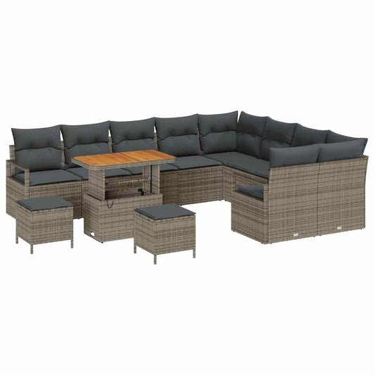 Garten-Sofa-Set mit Kissen 12 pcs Grau Poly Rattan