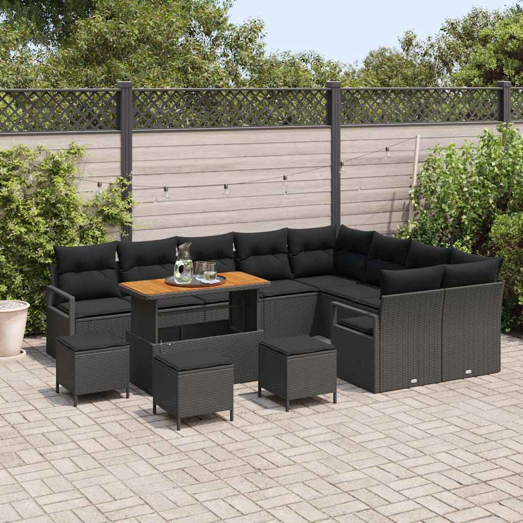 Garten-Sofa-Set mit Kissen 13 pcs Schwarz Poly Rattan