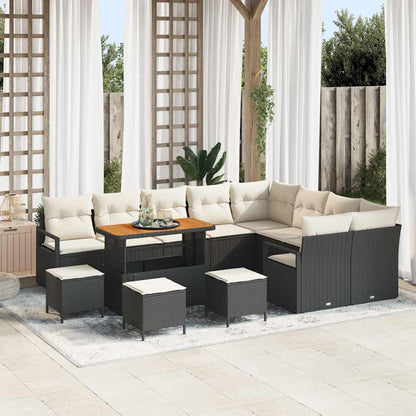 Garten-Sofa-Set mit Kissen 13 pcs Schwarz Poly Rattan