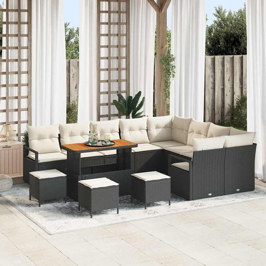 Garten-Sofa-Set mit Kissen 13 pcs Schwarz Poly Rattan