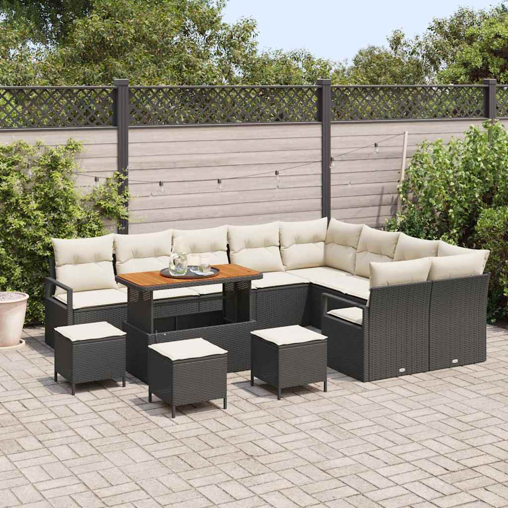 Garten-Sofa-Set mit Kissen 13 pcs Schwarz Poly Rattan