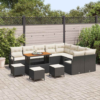 Garten-Sofa-Set mit Kissen 13 pcs Schwarz Poly Rattan