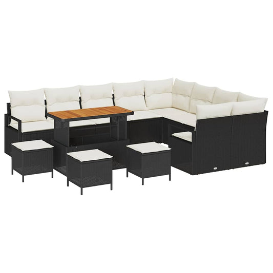 Garten-Sofa-Set mit Kissen 13 pcs Schwarz Poly Rattan