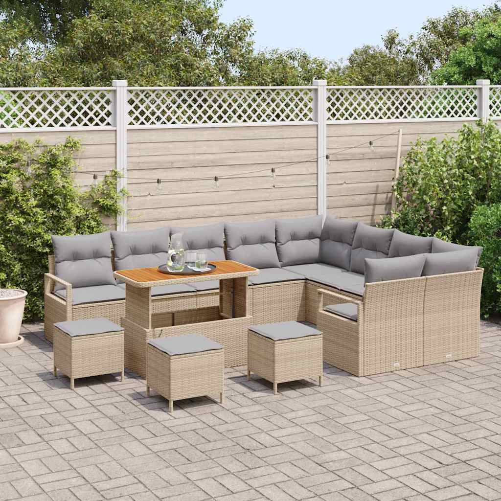 Garten-Sofa-Set mit Kissen 13 pcs Beige Poly Rattan