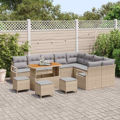 Garten-Sofa-Set mit Kissen 13 pcs Beige Poly Rattan