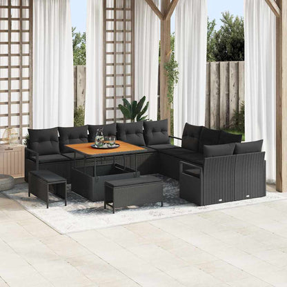 Garten-Sofa-Set mit Kissen 13 pcs Schwarz Poly Rattan