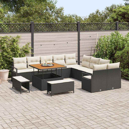 Garten-Sofa-Set mit Kissen 13 pcs Schwarz Poly Rattan