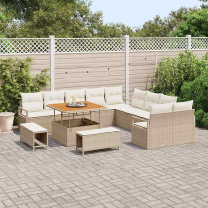 Garten-Sofa-Set mit Kissen 13 pcs Beige Poly Rattan