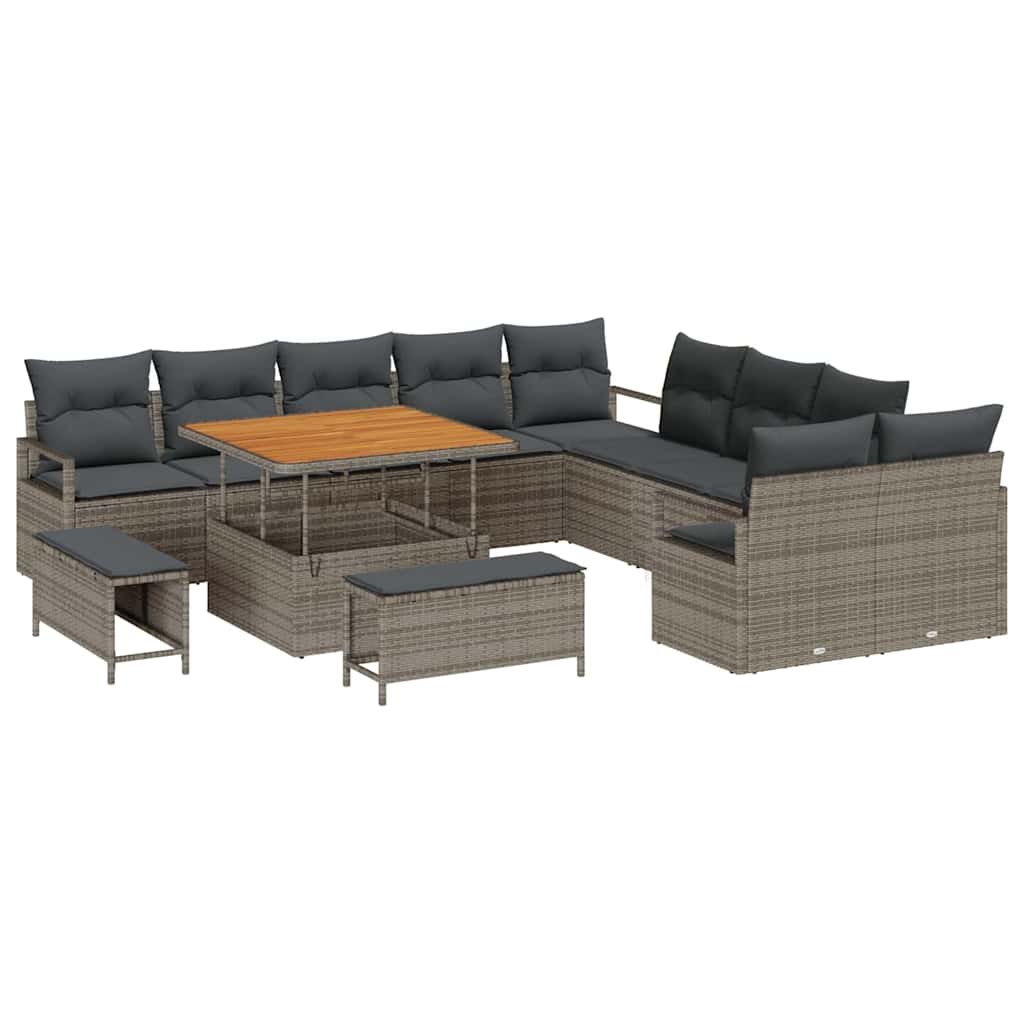 Garten-Sofa-Set mit Kissen 13 pcs Grau Poly Rattan