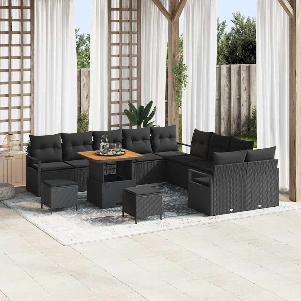 Garten-Sofa-Set mit Kissen 13 pcs Schwarz Poly Rattan