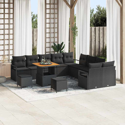 Garten-Sofa-Set mit Kissen 13 pcs Schwarz Poly Rattan