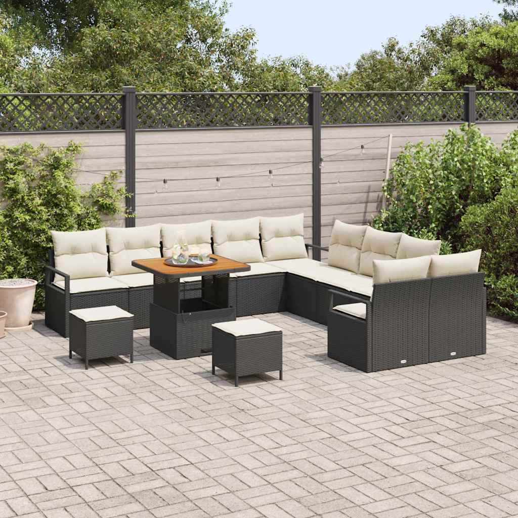 Garten-Sofa-Set mit Kissen 13 pcs Schwarz Poly Rattan