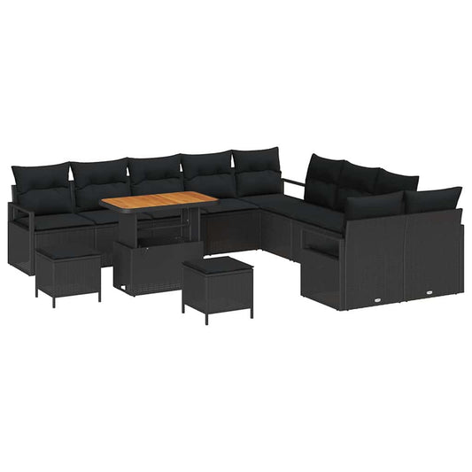 Garten-Sofa-Set mit Kissen 13 pcs Schwarz Poly Rattan
