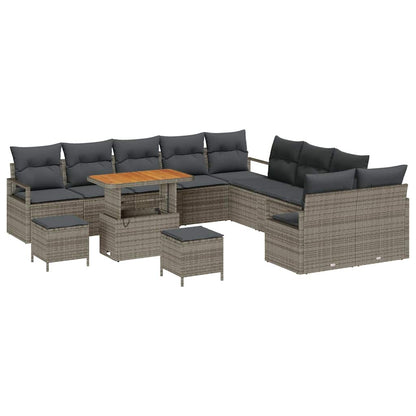 Garten-Sofa-Set mit Kissen 13 pcs Grau Poly Rattan