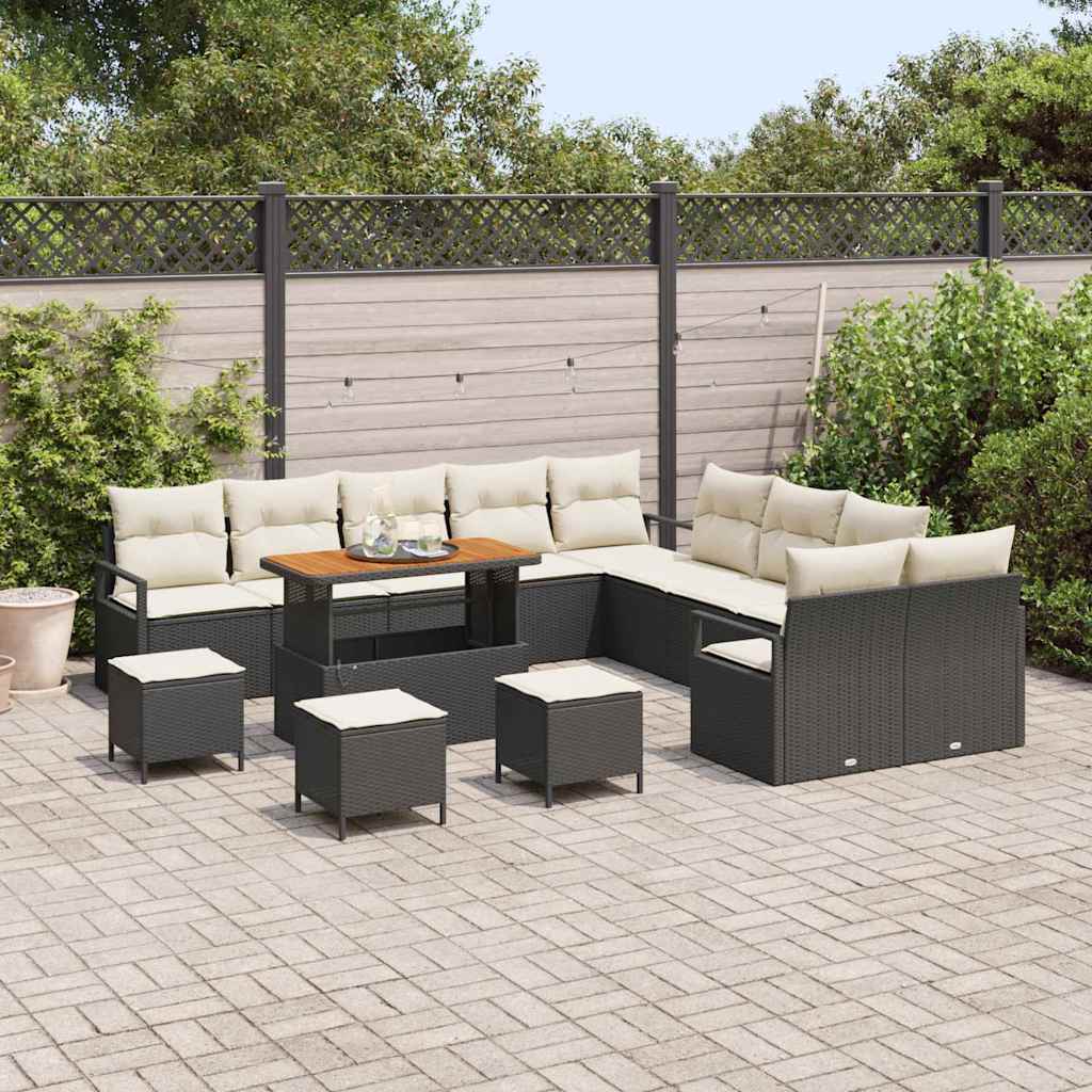 Garten-Sofa-Set mit Kissen 14 pcs Schwarz Poly Rattan
