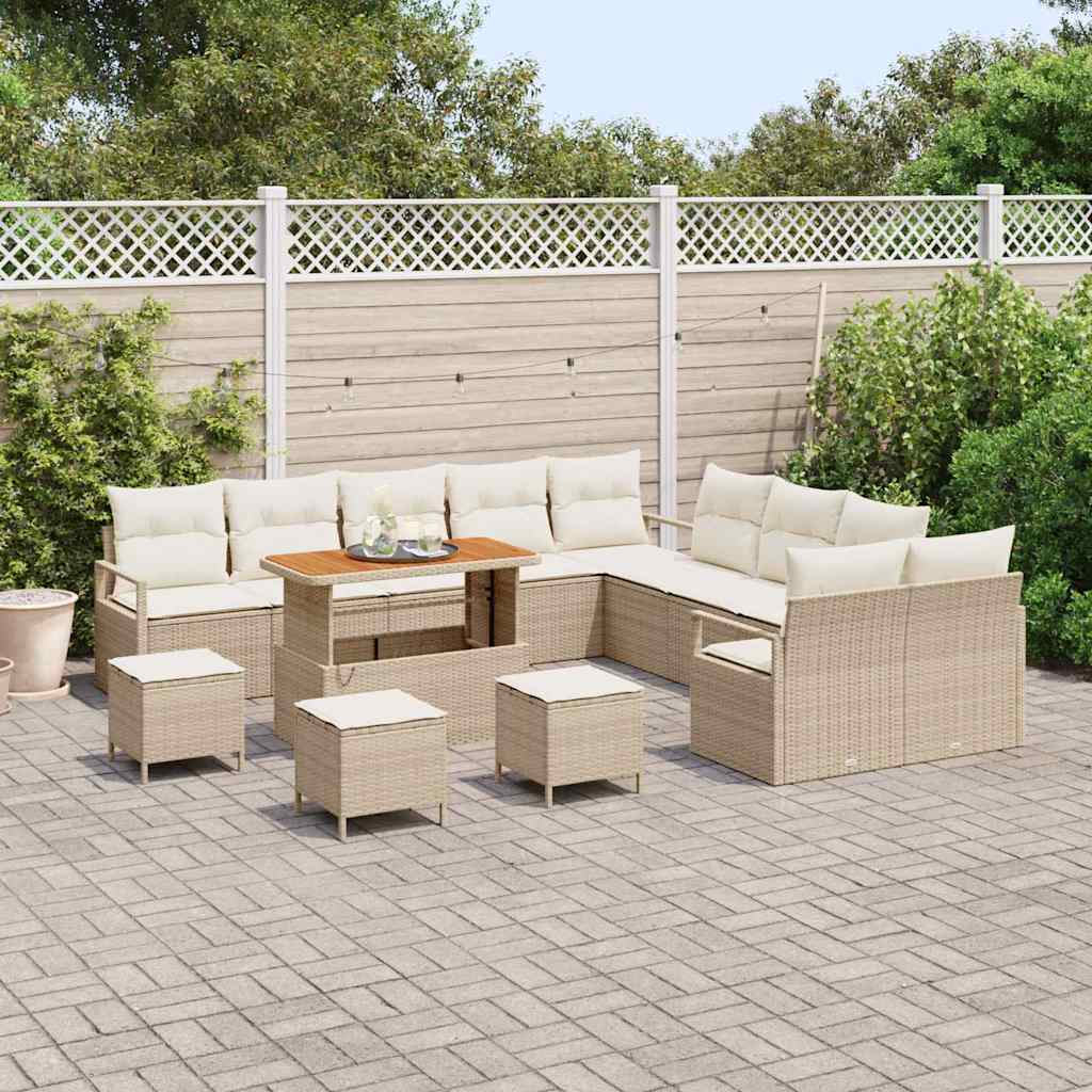 Garten-Sofa-Set mit Kissen 14 pcs Beige Poly Rattan