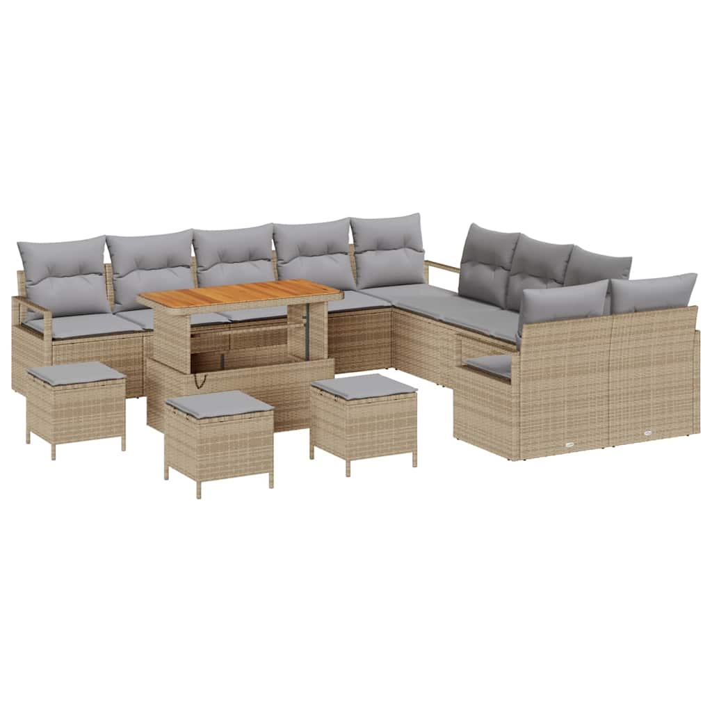 Garten-Sofa-Set mit Kissen 14 pcs Beige Poly Rattan
