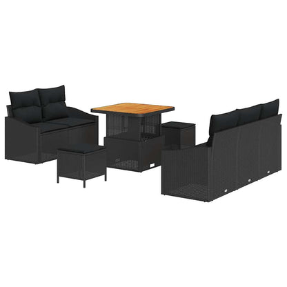 Garten-Sofa-Set mit Kissen 8 pcs Schwarz Poly Rattan