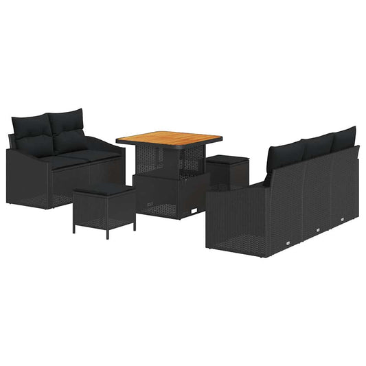 Garten-Sofa-Set mit Kissen 8 pcs Schwarz Poly Rattan