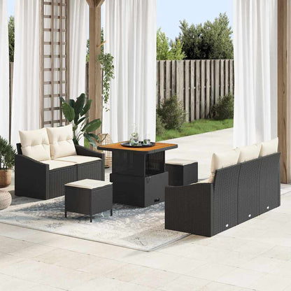 Garten-Sofa-Set mit Kissen 8 pcs Schwarz Poly Rattan