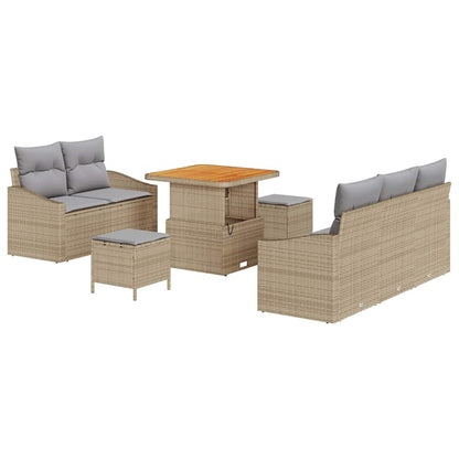 Garten-Sofa-Set mit Kissen 8 pcs Beige Poly Rattan