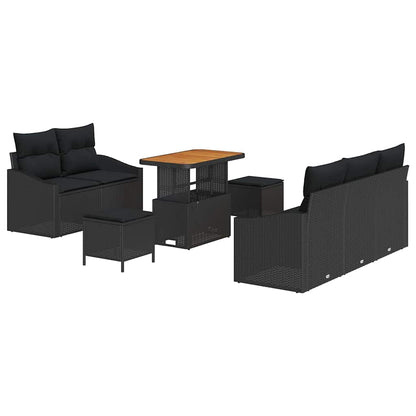 Garten-Sofa-Set mit Kissen 8 pcs Schwarz Poly Rattan