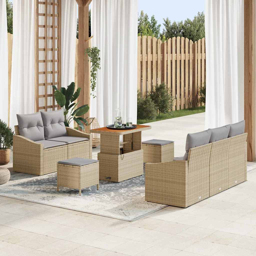 Garten-Sofa-Set mit Kissen 8 pcs Beige Poly Rattan