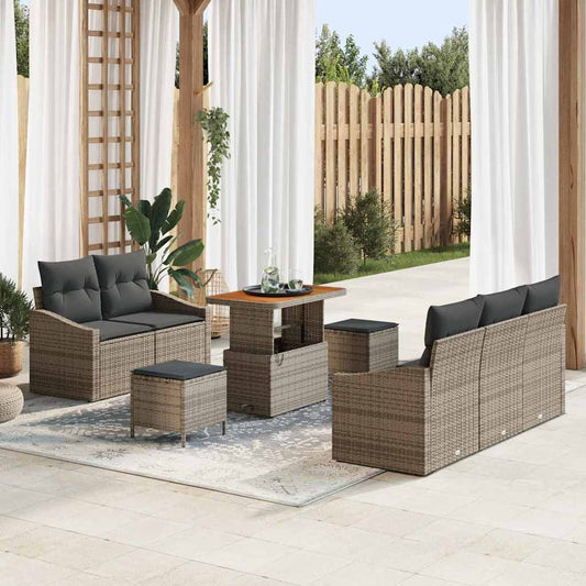 Garten-Sofa-Set mit Kissen 8 pcs Grau Poly Rattan