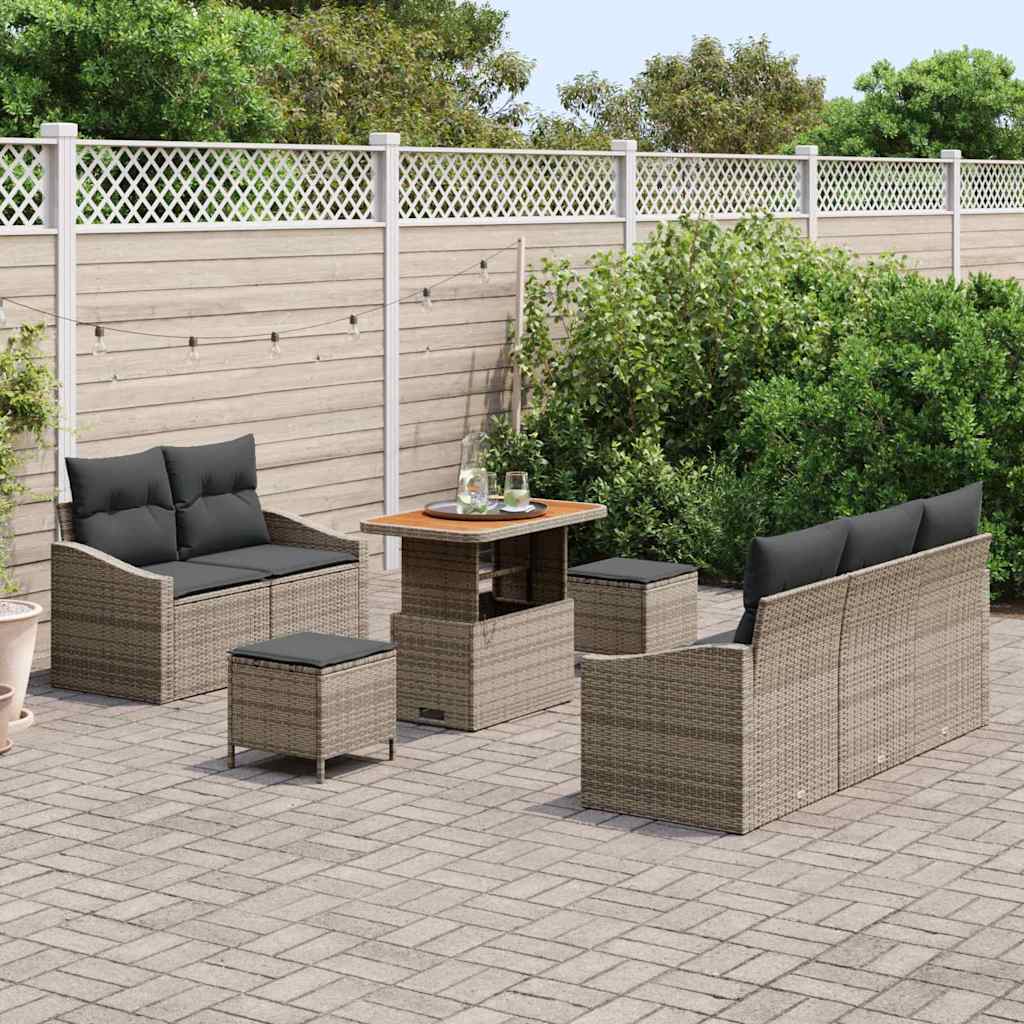 Garten-Sofa-Set mit Kissen 8 pcs Grau Poly Rattan