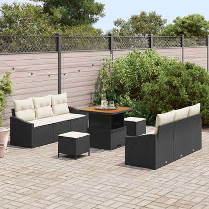 Garten-Sofa-Set mit Kissen 9 pcs Schwarz Poly Rattan