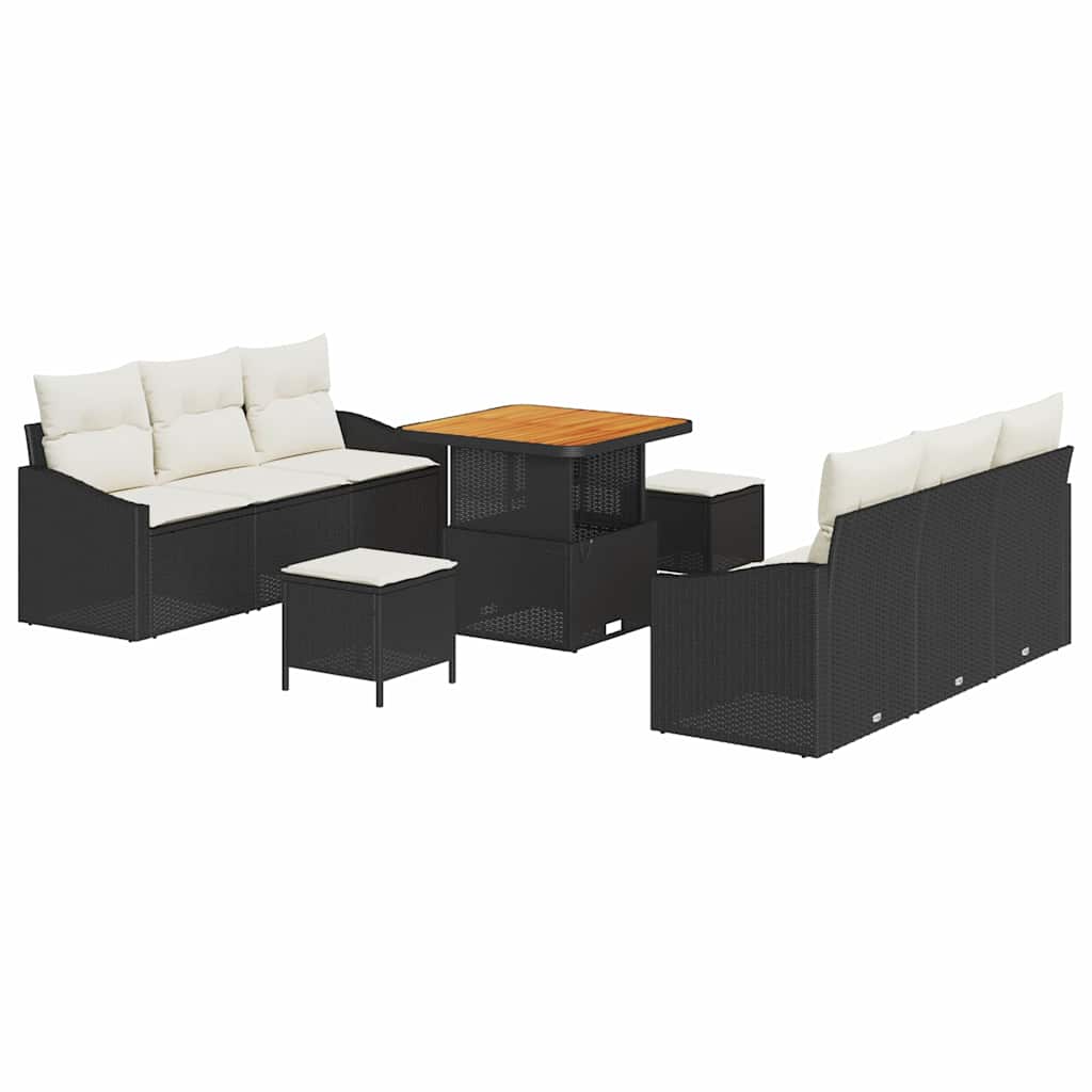 Garten-Sofa-Set mit Kissen 9 pcs Schwarz Poly Rattan