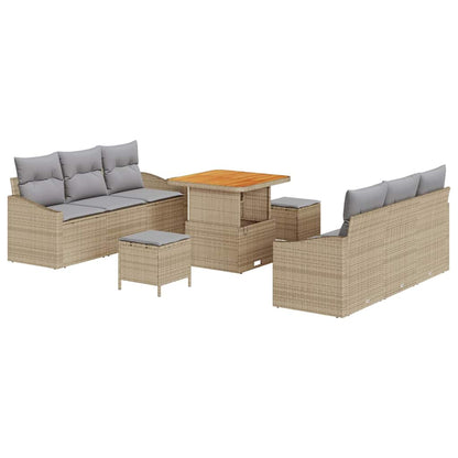 Garten-Sofa-Set mit Kissen 9 pcs Beige Poly Rattan