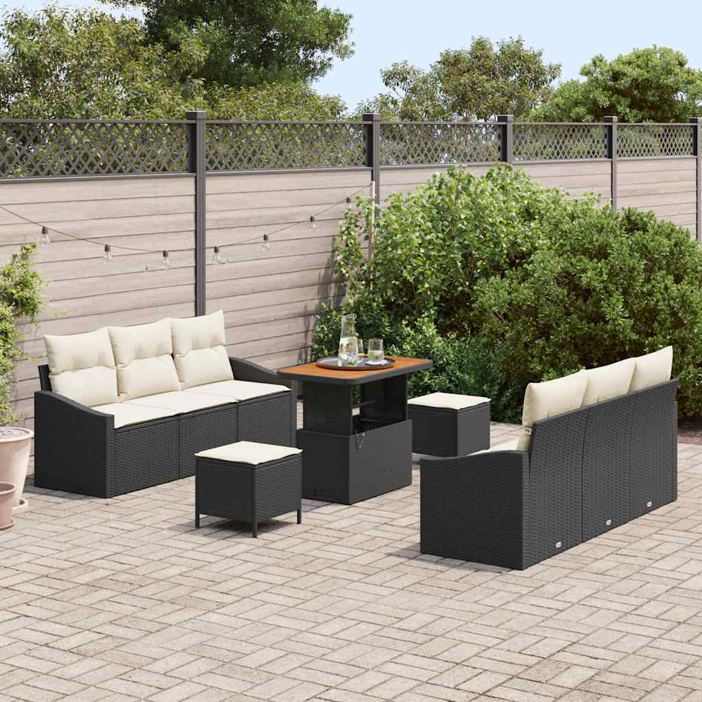 Garten-Sofa-Set mit Kissen 9 pcs Schwarz Poly Rattan