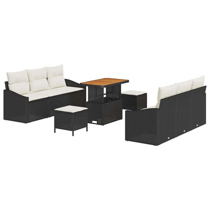 Garten-Sofa-Set mit Kissen 9 pcs Schwarz Poly Rattan