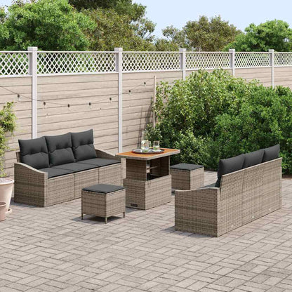 Garten-Sofa-Set mit Kissen 9 pcs Grau Poly Rattan