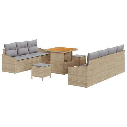 Garten-Sofa-Set mit Kissen 10 pcs Beige Poly Rattan