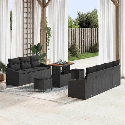 Garten-Sofa-Set mit Kissen 10 pcs Schwarz Poly Rattan