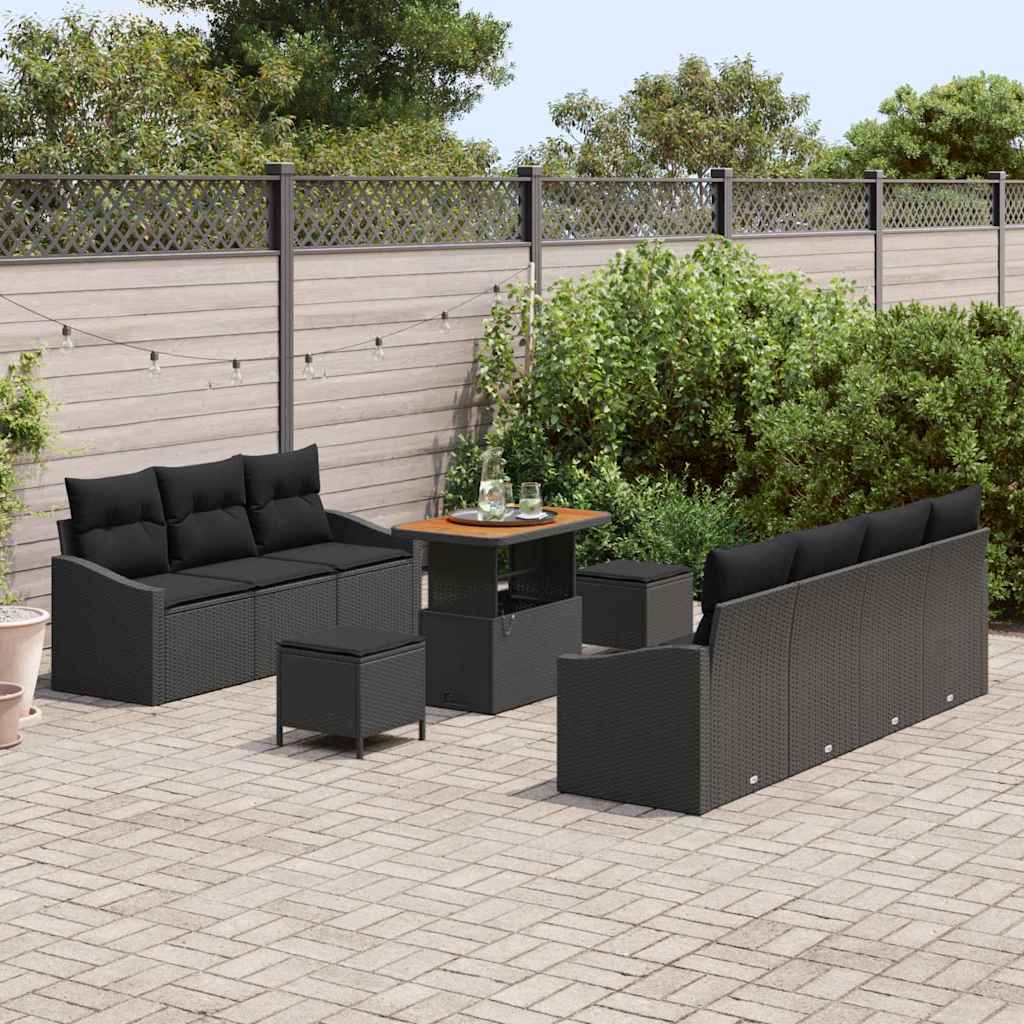 Garten-Sofa-Set mit Kissen 10 pcs Schwarz Poly Rattan