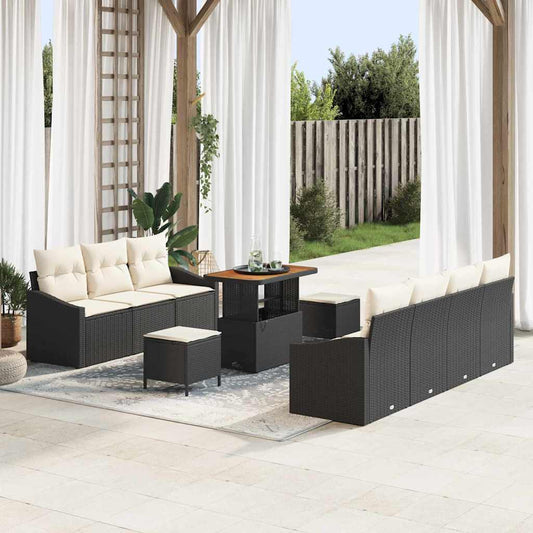 Garten-Sofa-Set mit Kissen 10 pcs Schwarz Poly Rattan