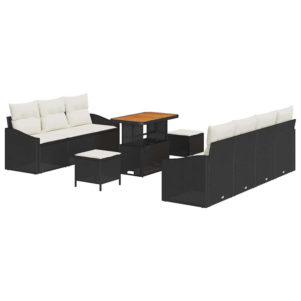 Garten-Sofa-Set mit Kissen 10 pcs Schwarz Poly Rattan