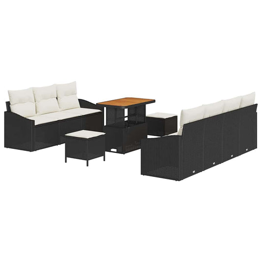 Garten-Sofa-Set mit Kissen 10 pcs Schwarz Poly Rattan