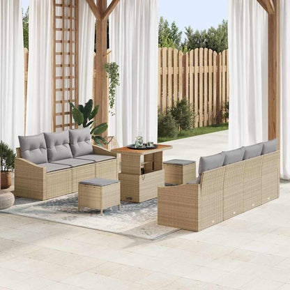Garten-Sofa-Set mit Kissen 10 pcs Beige Poly Rattan