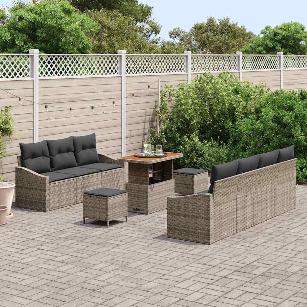 Garten-Sofa-Set mit Kissen 10 pcs Grau Poly Rattan